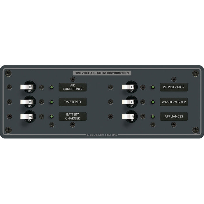 Blue Sea 8097 AC 6 Position Toggle Circuit Breaker Panel - White Switches [8097]