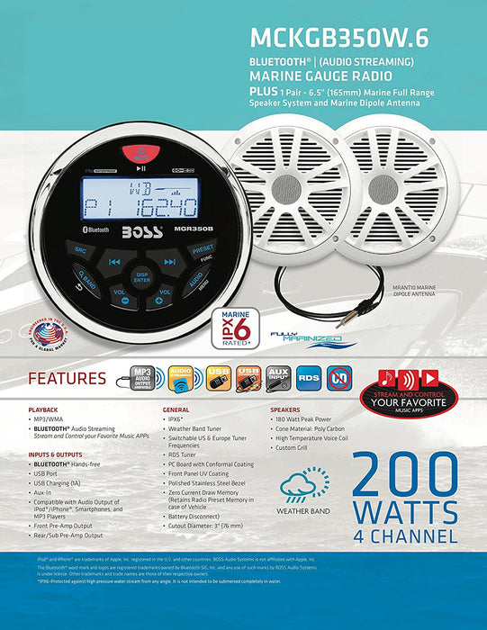 Boss Audio MCKGB350W.6 Marine Stereo  6.5" Speaker Kit - White [MCKGB350W.6]