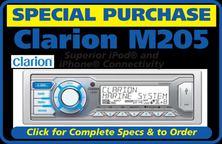 Clarion M205 Digital Media Marine Receiver w/AM/FM/NOAA Weather, Front USB, 3.5mm Aux In[M205]