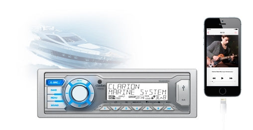 Clarion M205 Digital Media Marine Receiver w/AM/FM/NOAA Weather, Front USB, 3.5mm Aux In[M205]